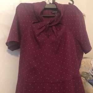 Burgundy / white polka dot dress